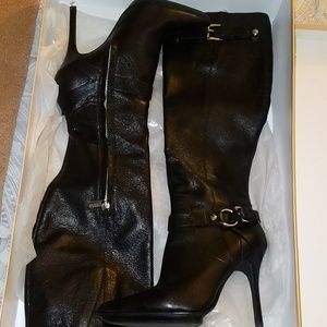 Knee high black leather boots